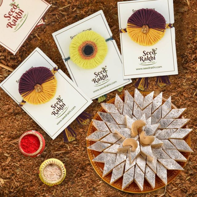 Seed Rakhi With Kaju Katali Box - Rakhi Combo by Indigifts