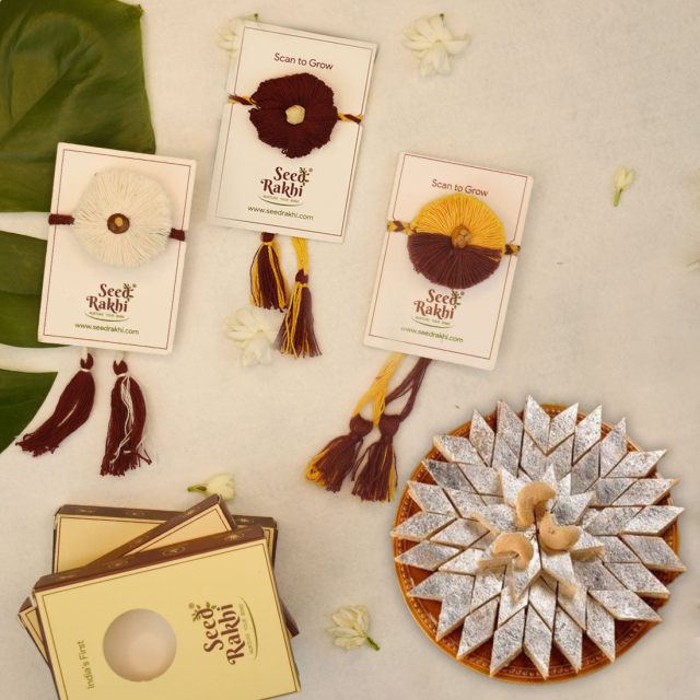 Seed Rakhi With Kaju Katali Box - Rakhi Combo by Indigifts