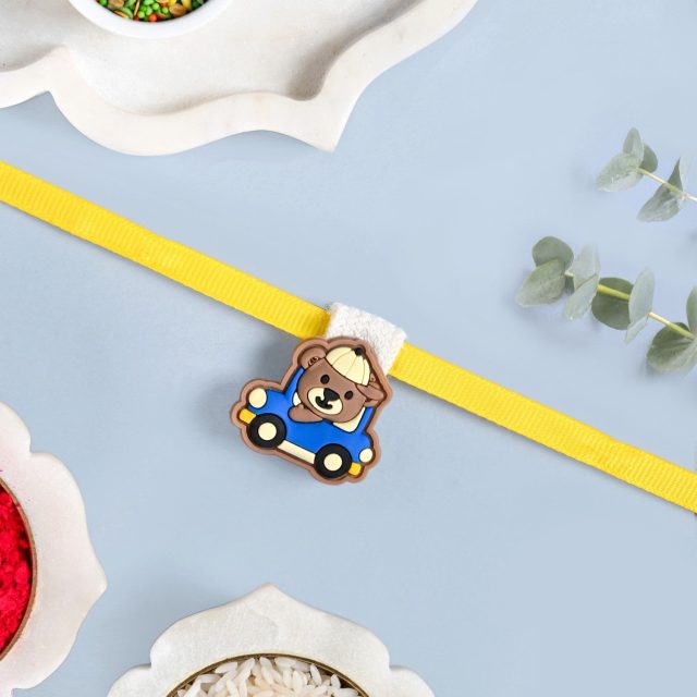 Teddy In A Toy Car Kids Rakhi Set by Nestasia