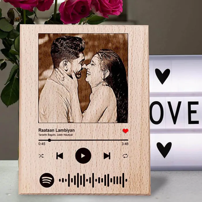Personalized Spotify Engraved Wooden Photo Frame for Couple by Giftcart